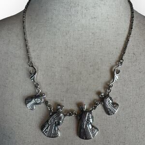 Vintage 925 Sterling Silver Egyptian Cleopatra Head Charm Necklace 19”